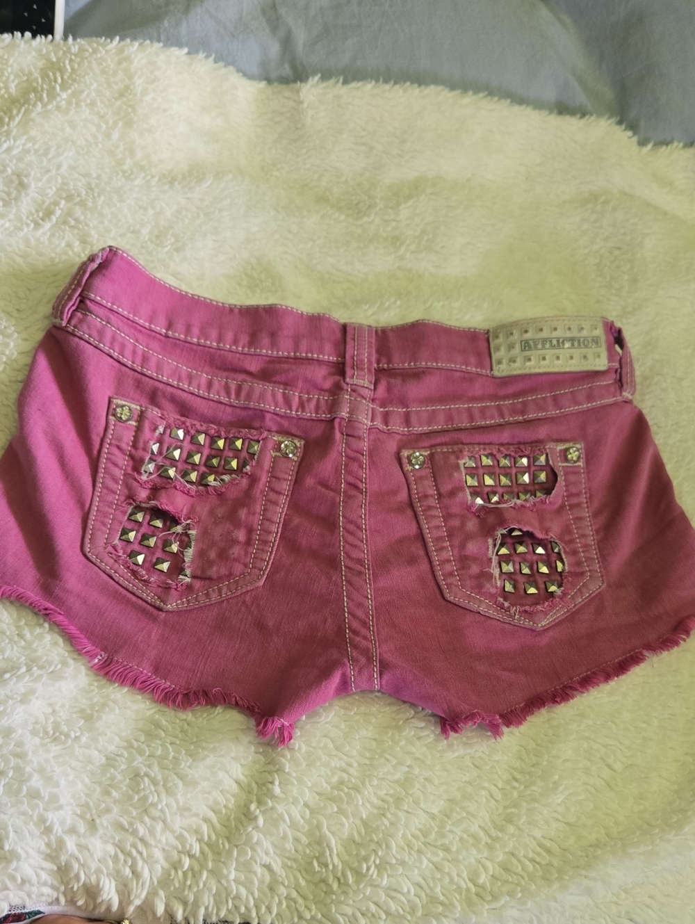 Women’s Hot Pink Denim Cutoff Shorts with Studded Pockets